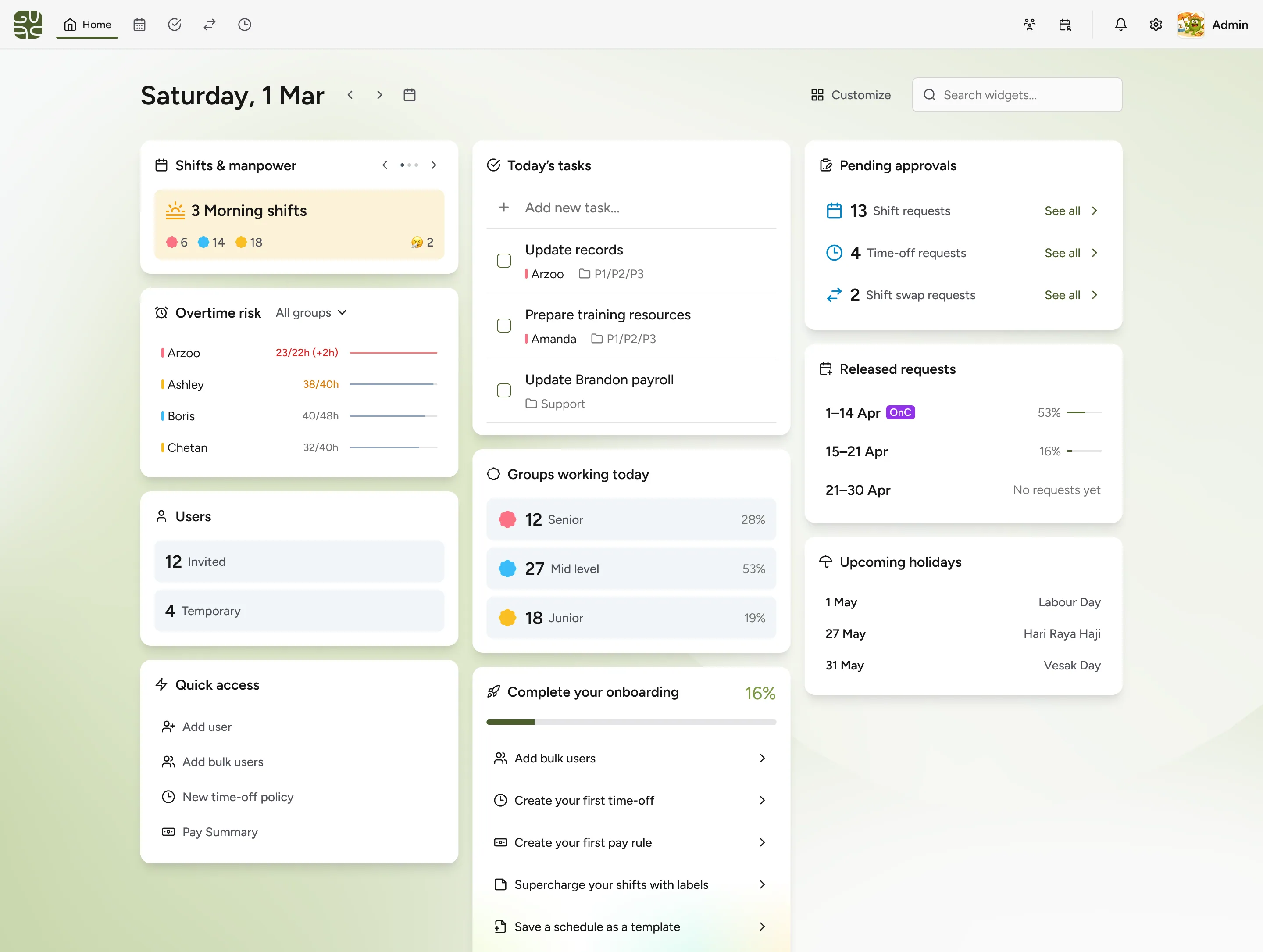 Guac workforce management dashboard